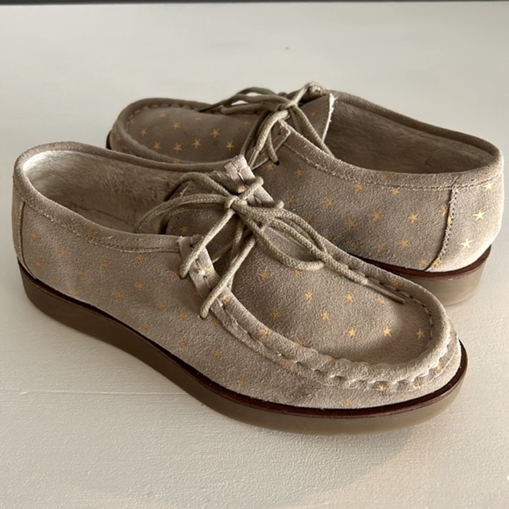The Great. • Scout Grey Taupe With Gold Stars Suede Lace Up Oxfords Size 6.5